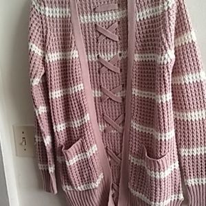 Pink rose open knit cardigan